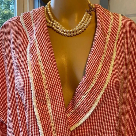 VTG Lang of SalzBurg Grannycore Cotton Nightgown Robe Women Size M-L Pocket - Picture 7 of 12